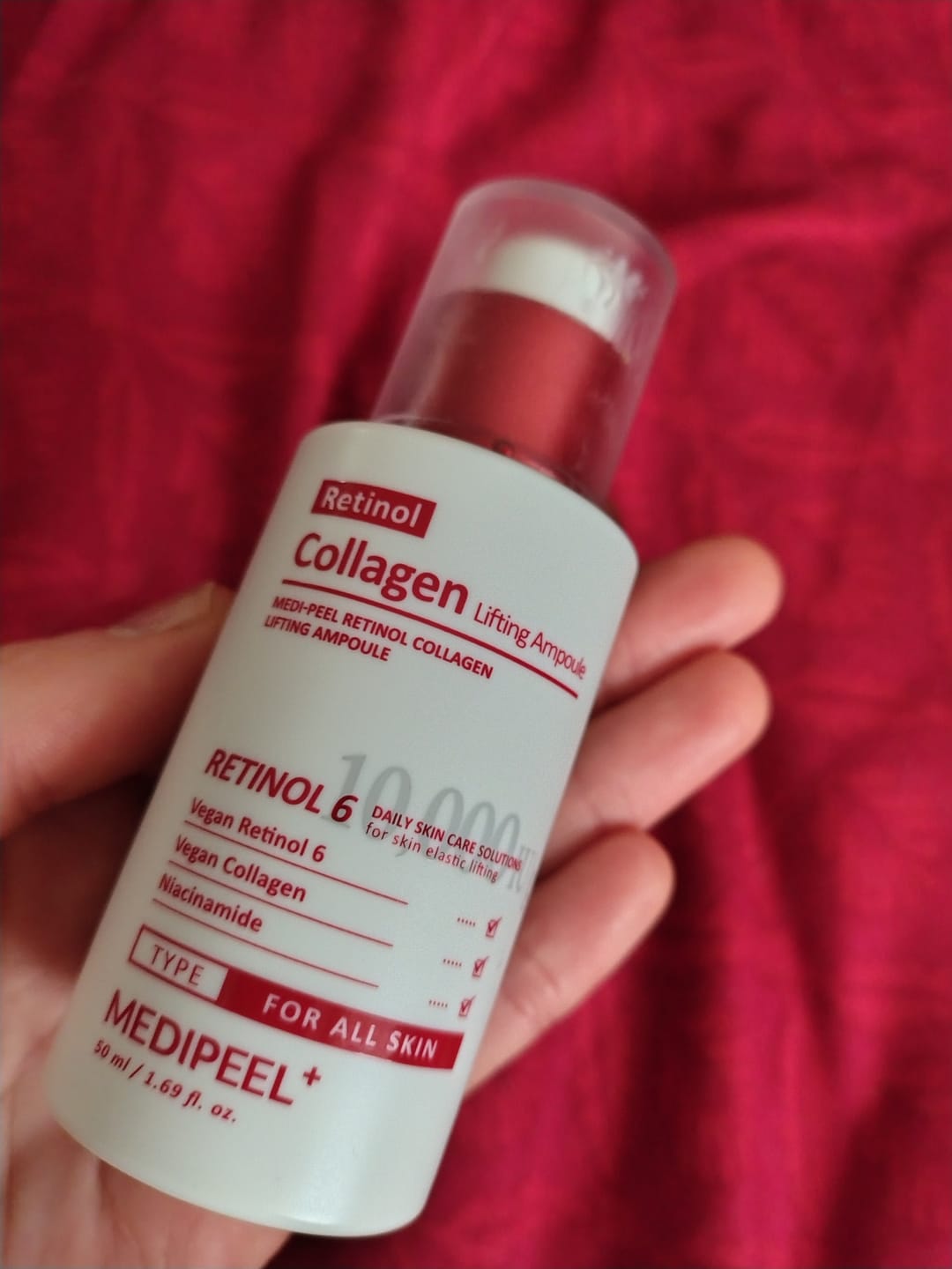 Customer photo review of Fiolă vegană anti-aging cu Retinol Medi-Peel Retinol Collagen Lifting Ampoule 50 ml