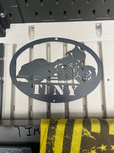 Customer photo review of Family Name Sign, Motorcycle Metal Sign, Custom Motorcycle Name Sign, Motorcycle Sign Metal Laser Cut Metal Signs Custom Gift Ideas