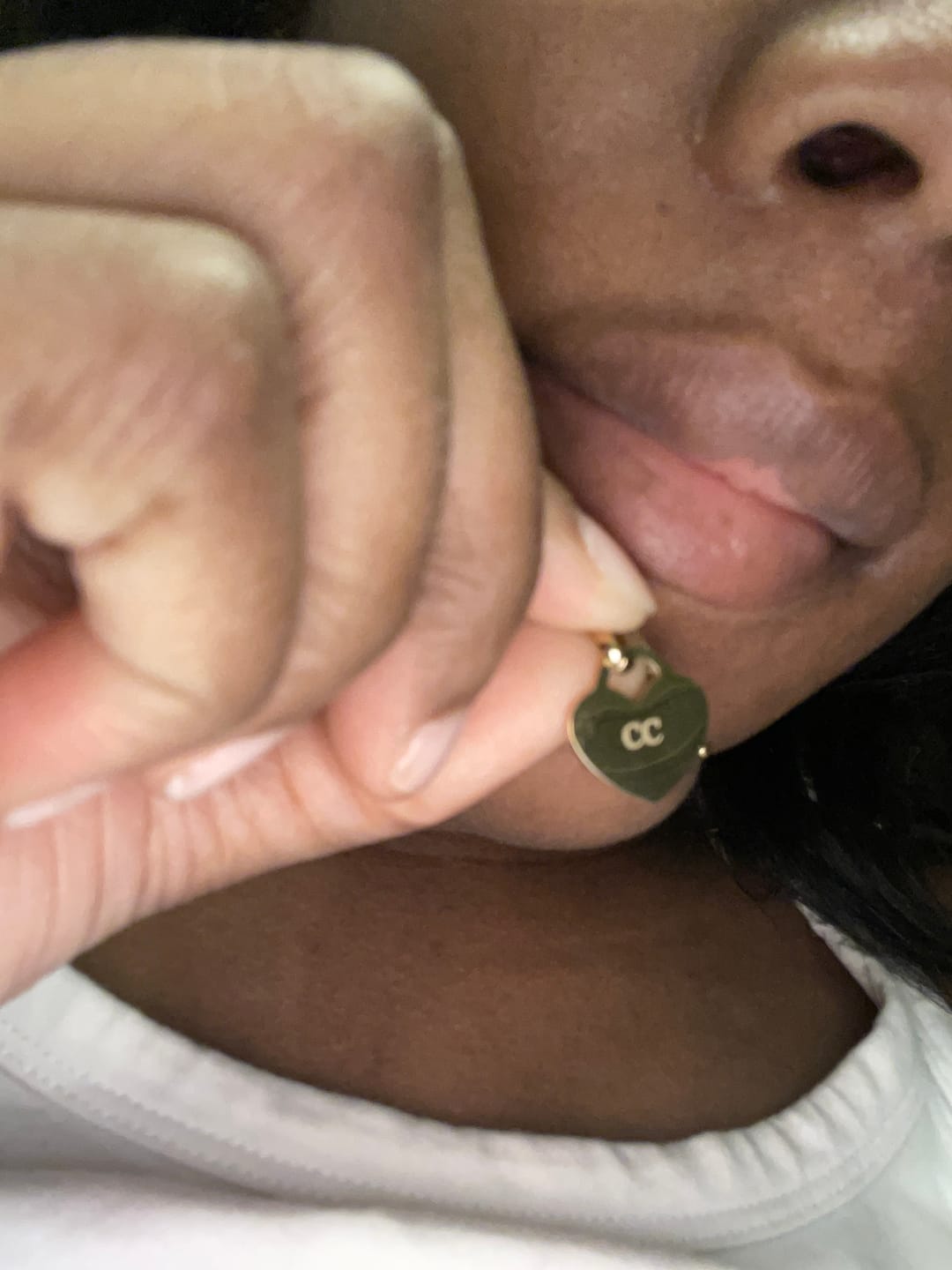 Customer photo review of Engravable Heart Pendant
