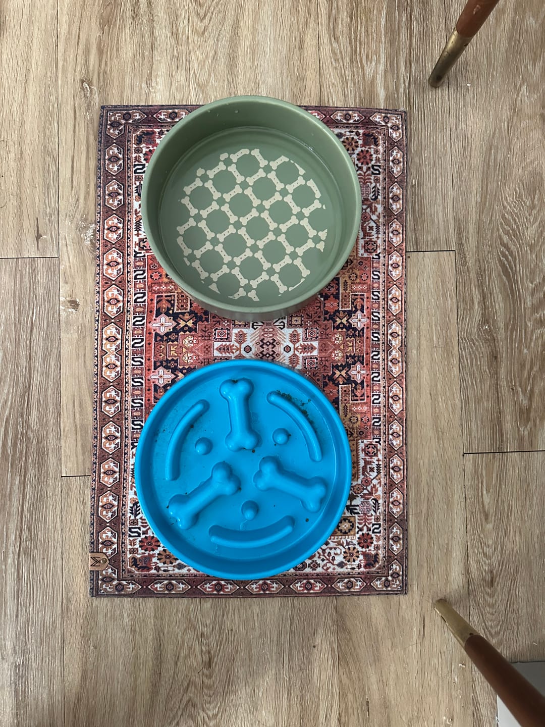 Customer photo review of Dog Bowl Mat, Nonslip, Machine Washable - Ophelia // Personalization: Not requested on this item.