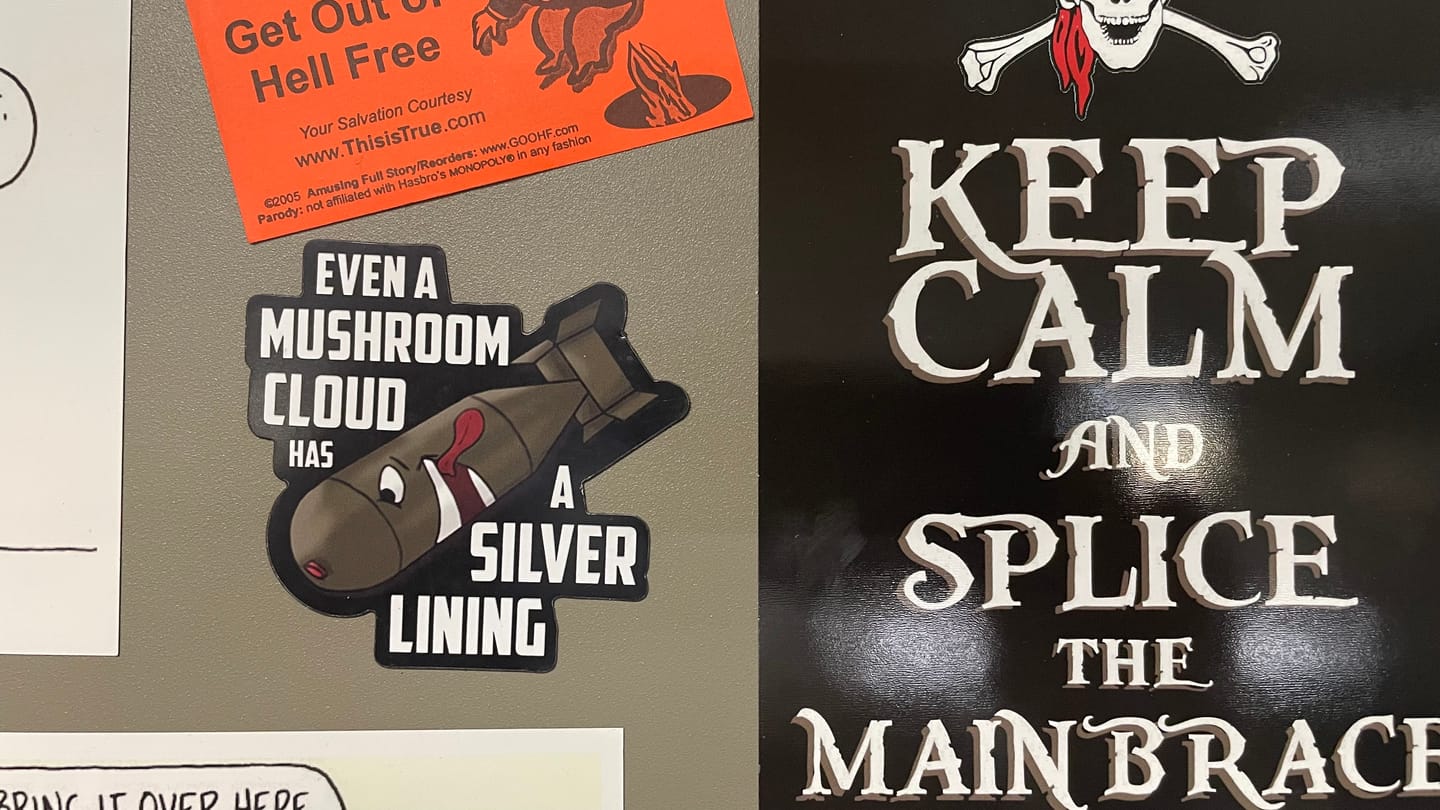 Customer photo review of Even a Mushroom Cloud Has a Silver Lining Bomb magnet