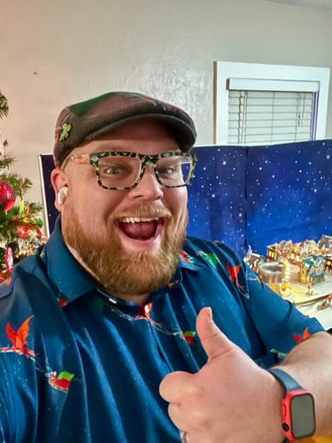 Customer photo review of Santa Sleigh Dragons Button Up Shirt