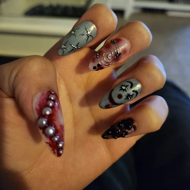 Customer photo review of Scary Clown Press On Nails, Horror Halloween Nails, Clown Cry Smile DarkNailz