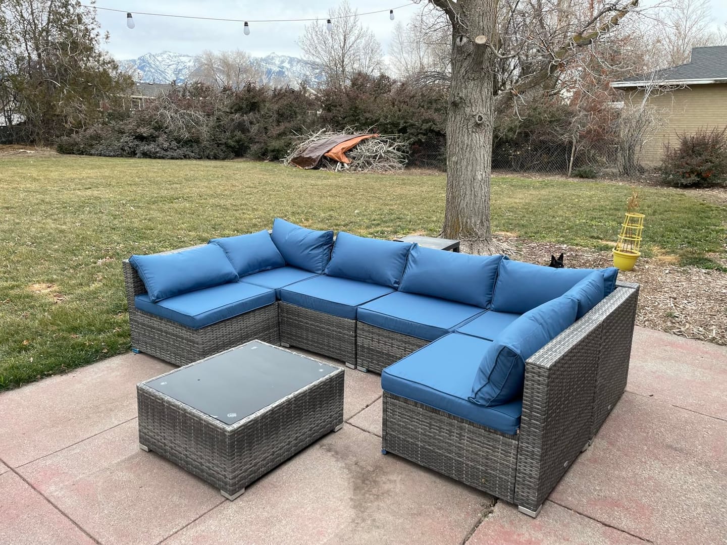 Customer photo review of Homrest Patio Replacement Cushions for  6-Seat Patio Conversation Sets, Blue