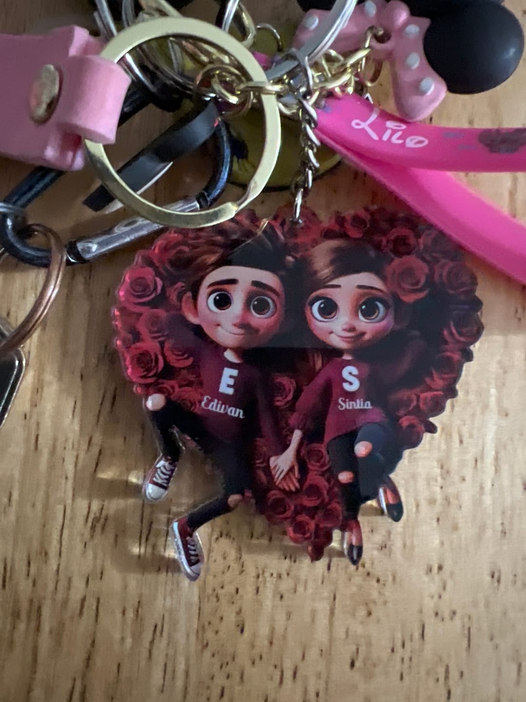 Customer photo review of Rose Heart Couple Personalized Acrylic Keychain, Valentine's Day Gift for her, Gift for him