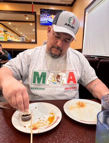 Customer photo review of MAGA Parody Shirt – Mexicans Aren’t Going Anywhere | Immigration Statement Tee