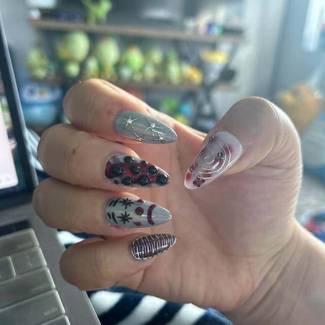 Customer photo review of Scary Clown Press On Nails, Horror Halloween Nails, Clown Cry Smile DarkNailz