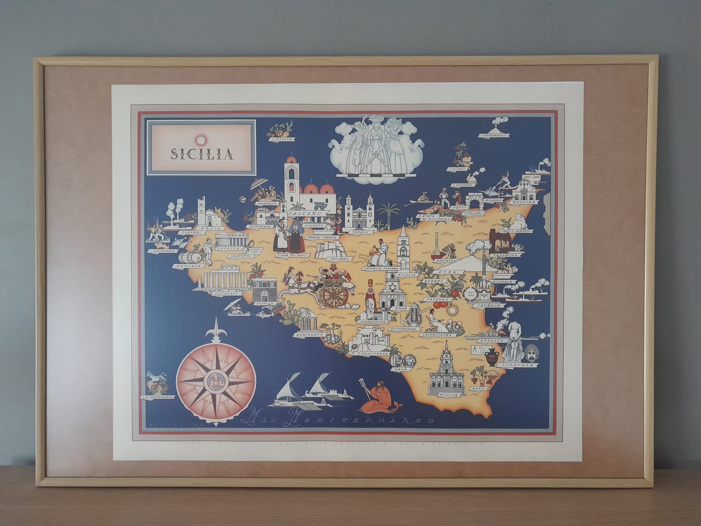 Customer photo review of Old Pictorial Map of Sicily by De Agostini, 1938: Palermo, Catania, Messina, Parco dell'Etna, Parco dei Nebrodi