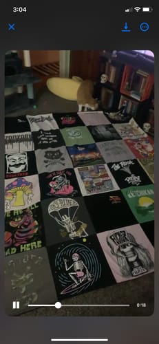 T-shirt quilt with music, art themes by Ashley from IN