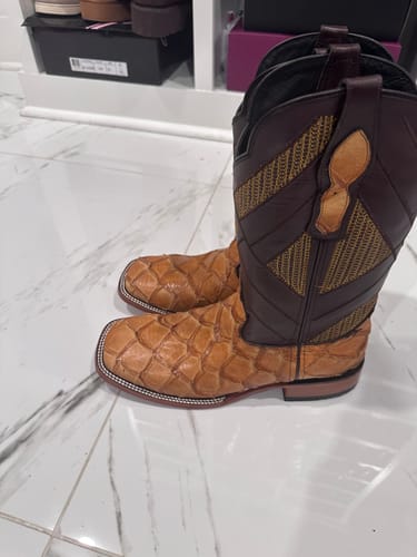 Customer photo review of Honey Pirarucu Leather Boots - Square Toe