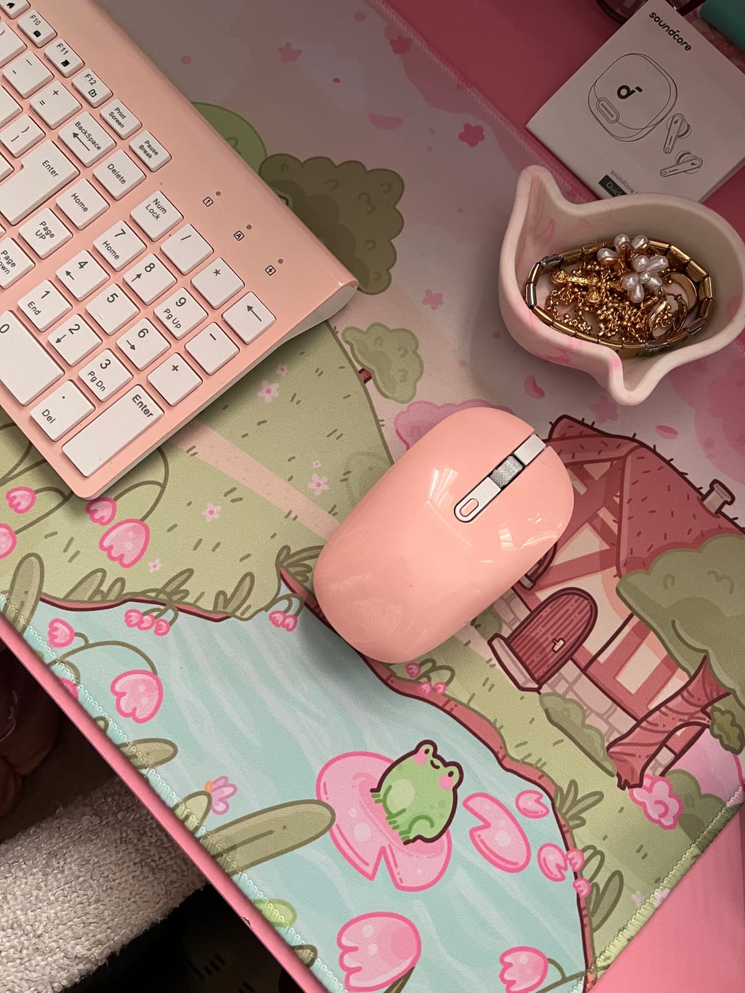 Customer photo review of Sakura Scene Gaming Desk Pad | Cottagecore Cherry Blossom Decor | Bumblebutt & Froggo Kawaii Mat
