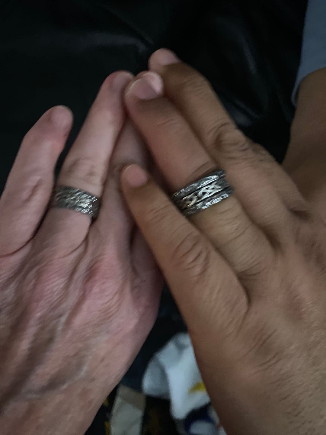 Customer photo review of Hammered Matching Celtic Wedding Bands in 925 Silver