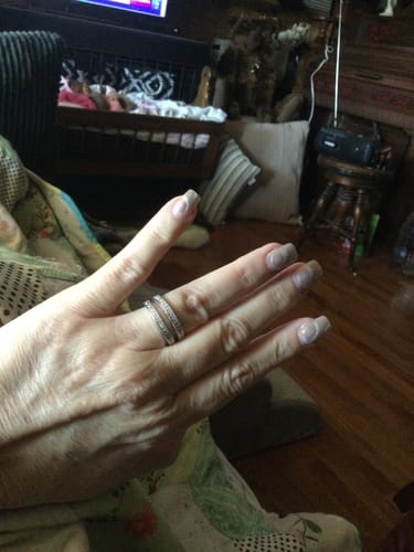 Customer photo review of Vintage Filigree Moissanite Half Eternity Wedding Band Stackable Ring