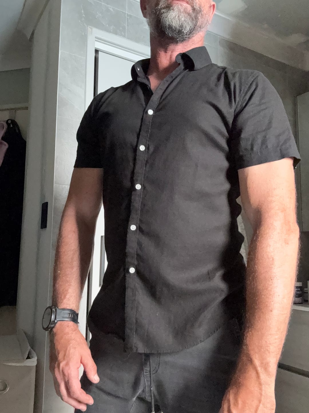 Customer photo review of Performance Linen Short Sleeve Shirt - Black
