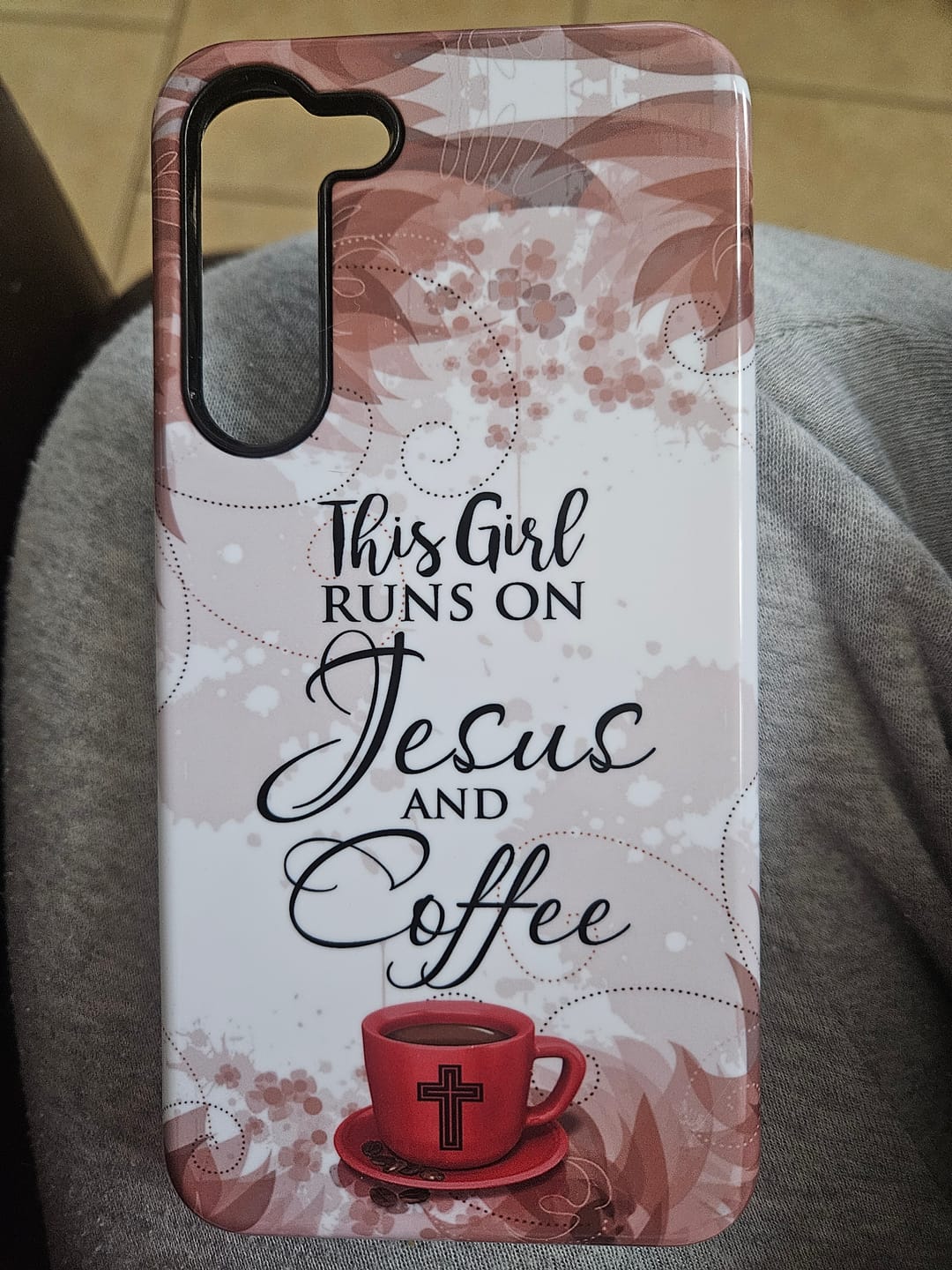 Customer photo review of This Girl Runs On Jesus And Coffee Phone Case - Christian Phone Cases