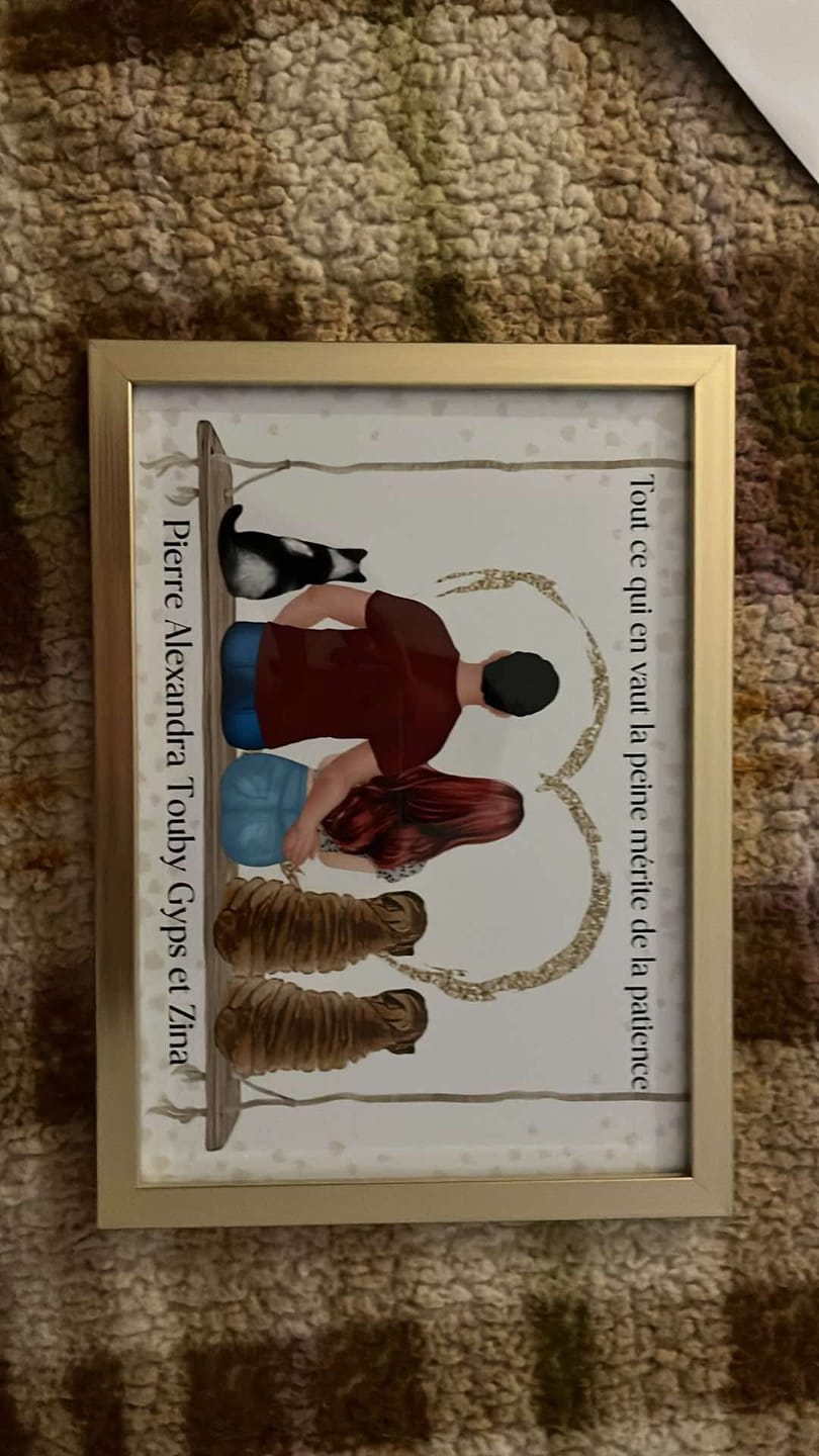Customer photo review of Affiche Personnalisée - Couple & Animaux Chat Chien et Lapin