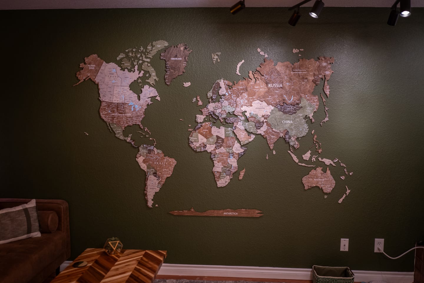 Customer photo review of Wood World Map -Rustic