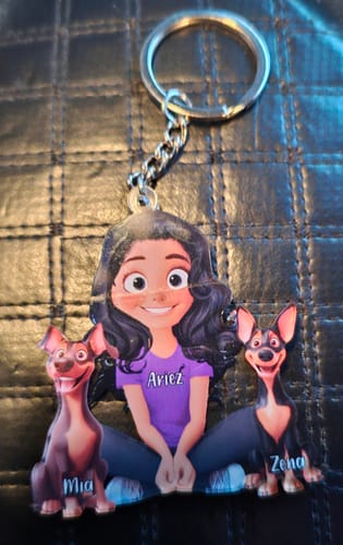 Customer photo review of Personalized Cute Cartoon Couple And Dogs Acrylic Keychain-Gift For Dog Lovers, Couple