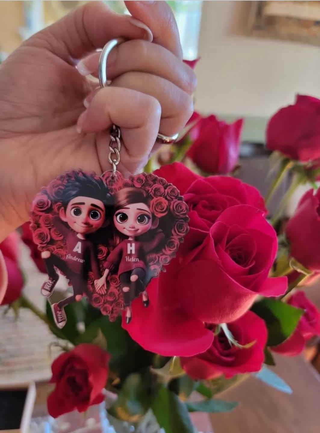 Customer photo review of Rose Heart Couple Personalized Acrylic Keychain, Valentine's Day Gift for her, Gift for him