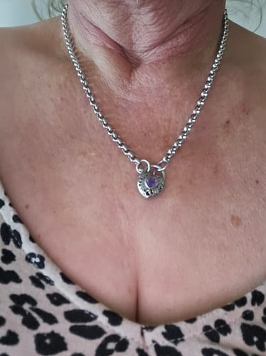 Customer photo review of Amethyst Filigree Heart Padlock Necklace in Sterling Silver