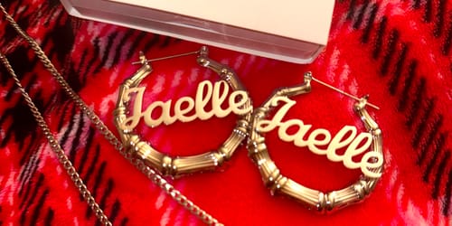 Customer photo review of Bamboo Name Hoop Earrings