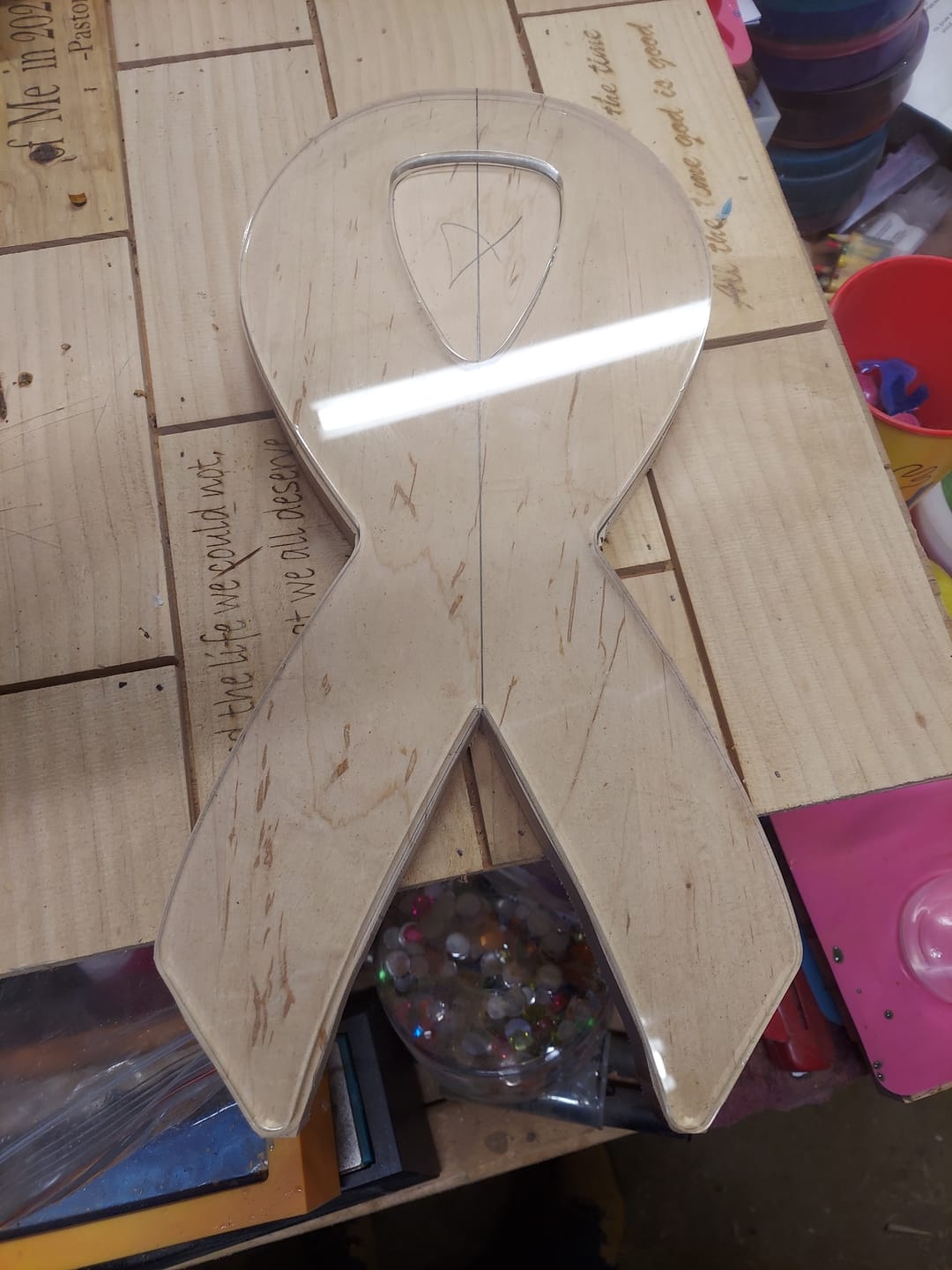 Customer photo review of 14x7" Awareness Ribbon Acrylic Router Template