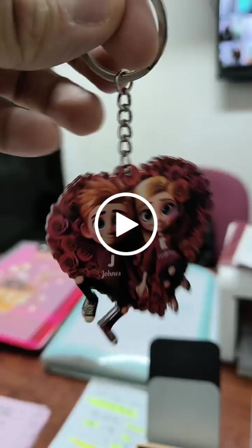 Customer video review of Rose Heart Couple Personalized Acrylic Keychain, Valentine's Day Gift for her, Gift for him