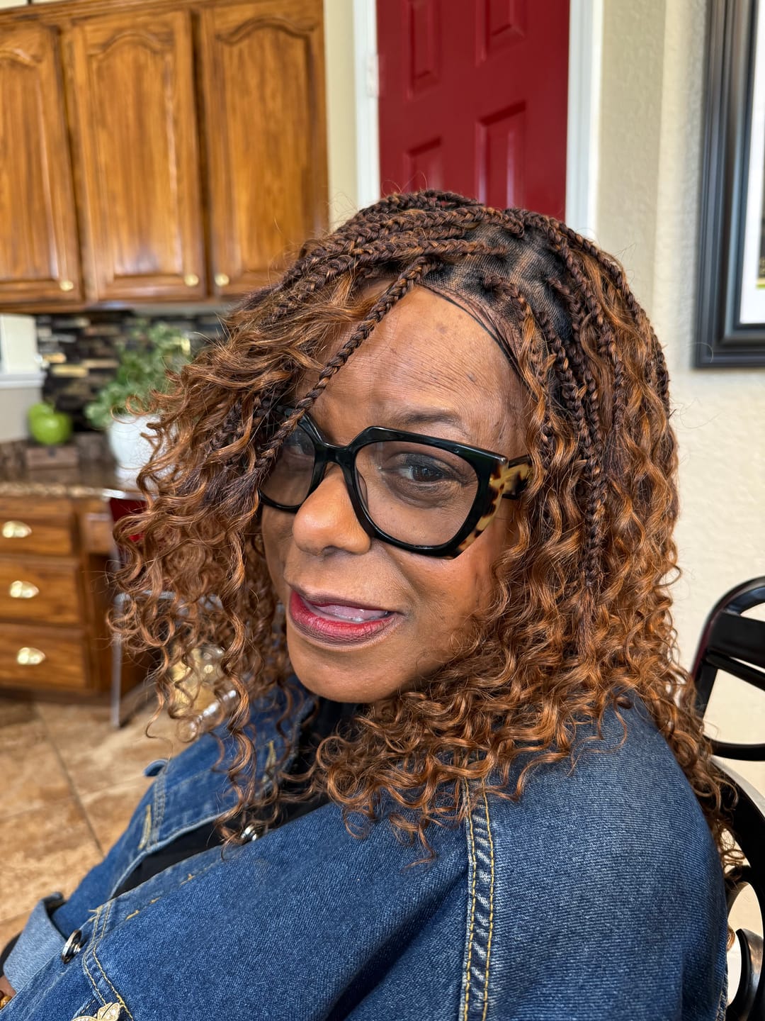 Customer photo review of Kiki - Salt & Pepper 16" Swiss HD Full Lace Lightweight Boho Braided Wig (Human Hair & Synthetic Blend Curls)