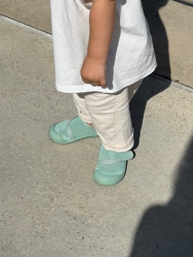 Customer photo review of SOHLS Velcro Toddler Shoe – Sage Mist