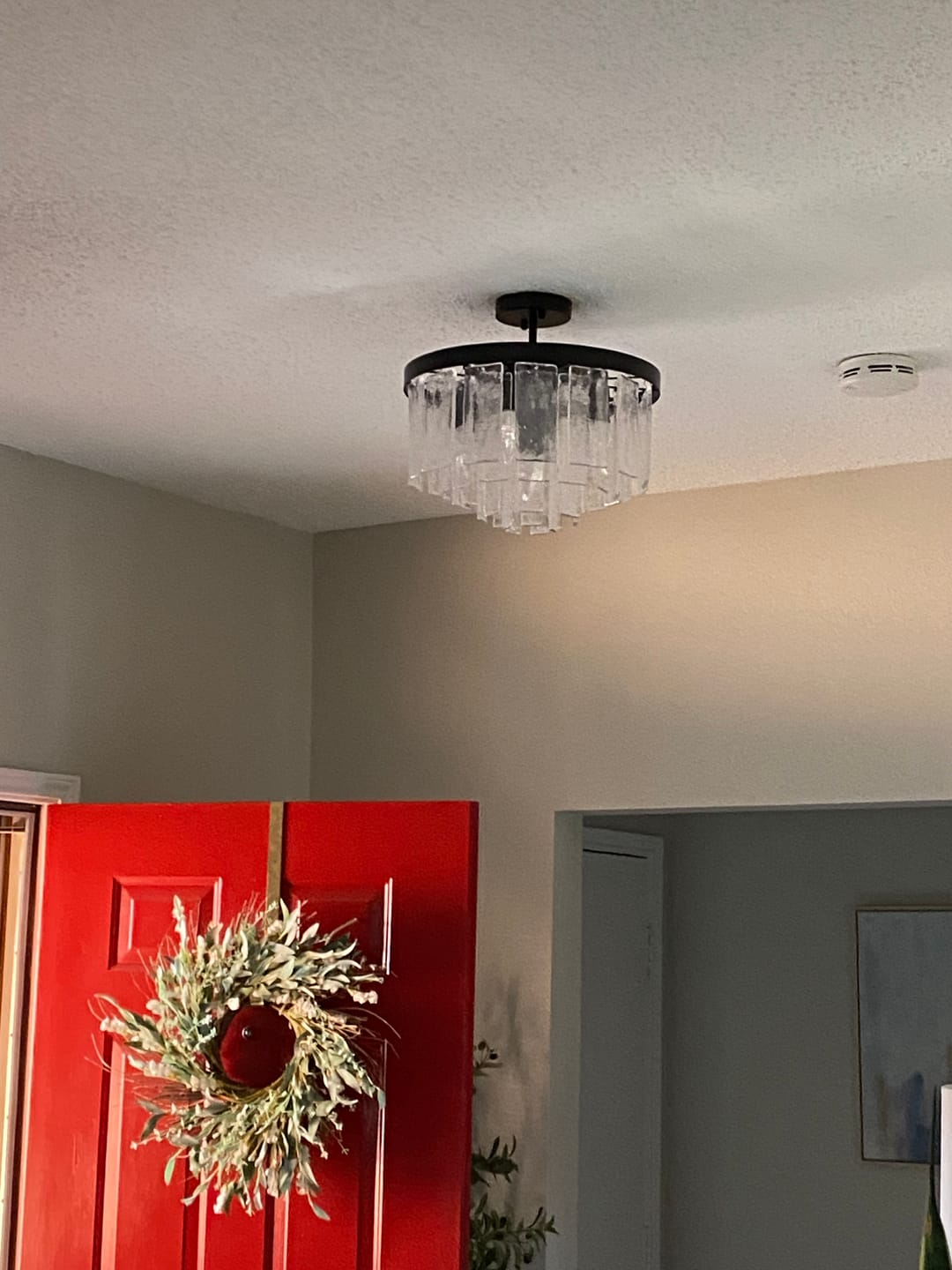 Customer photo review of Tiered Hammered Water Glass Round Semi Flush Mount