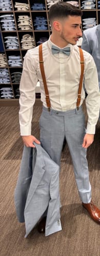 undefined review of Dusty Blue Satin Bow Tie & Cognac Buckle Suspenders Set image 1 out of 1