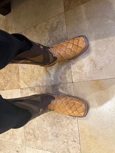Customer photo review of Honey Pirarucu Leather Boots - Square Toe