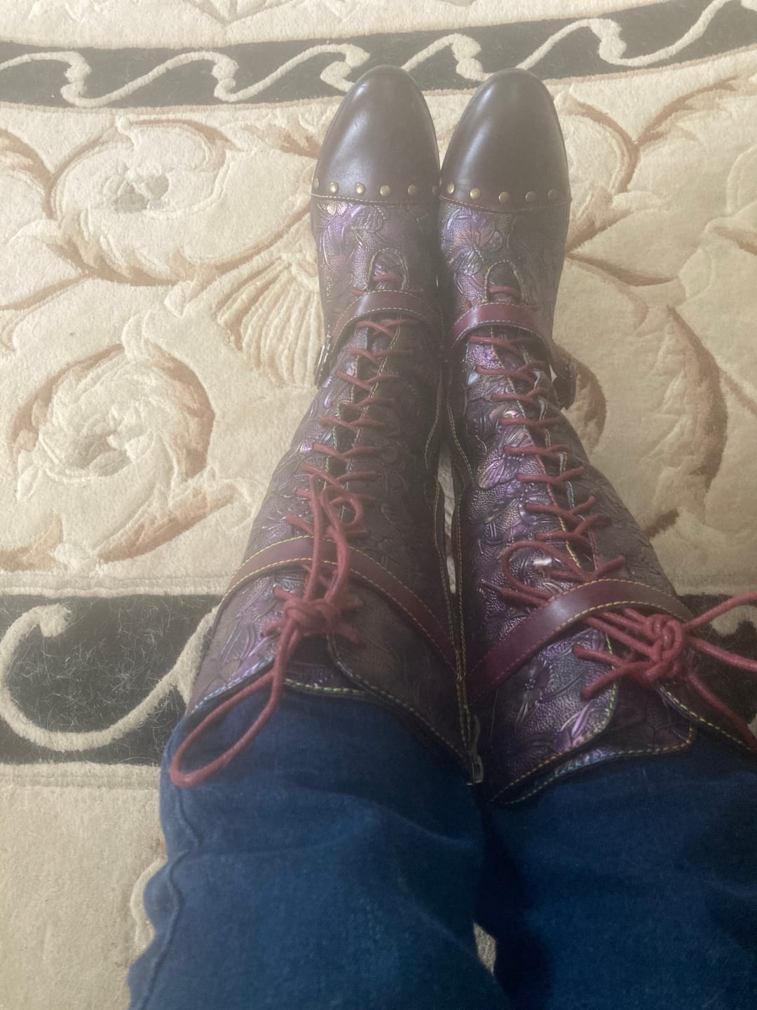 Customer photo review of Warm Embossed Real Leather Dragonfly Boots