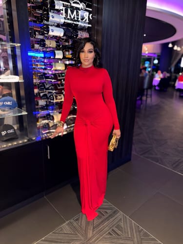 Customer photo review of NW Turtleneck Draped Tie Dress