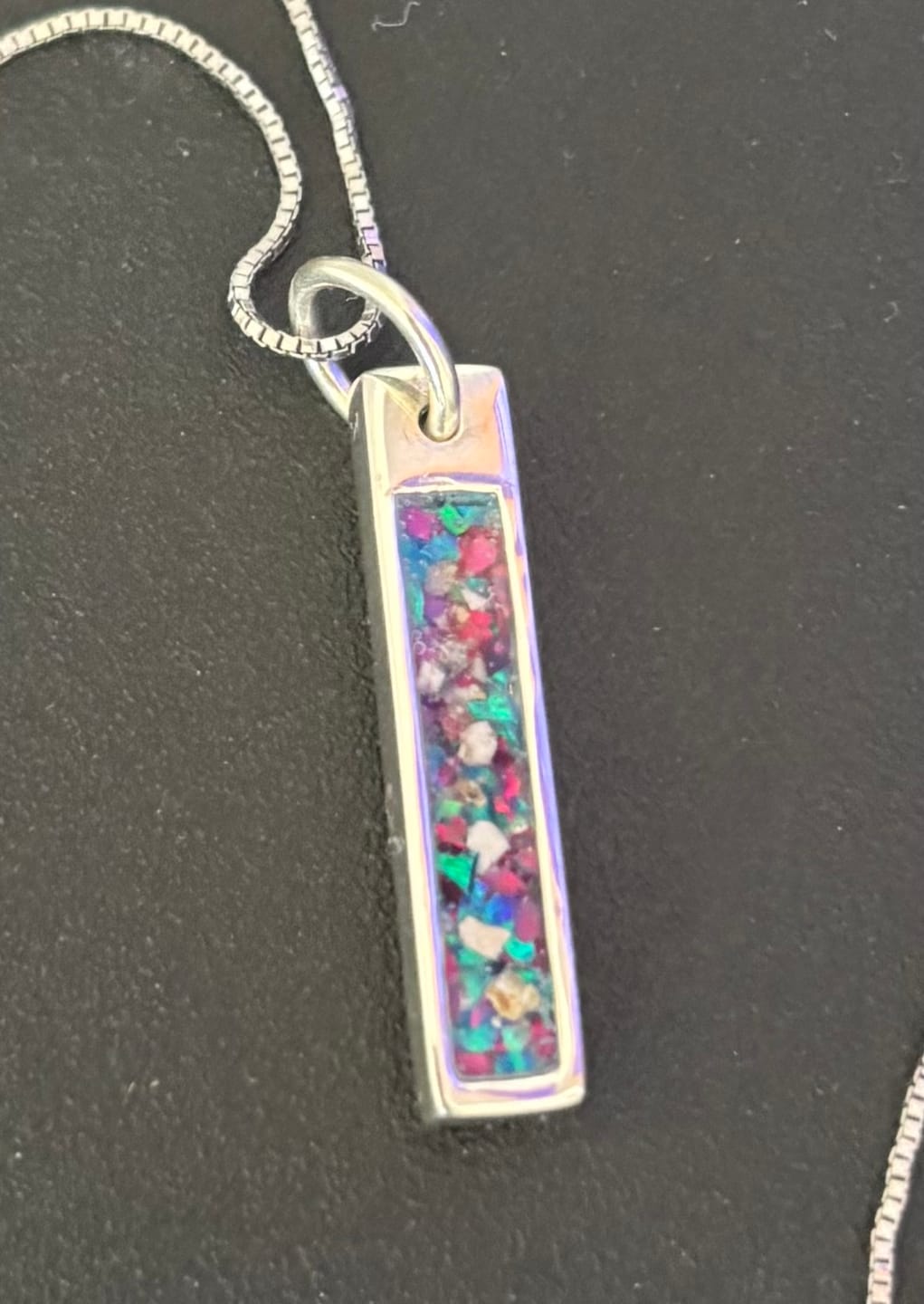 Customer photo review of Opal Bar Cremation Pendant - Engravable