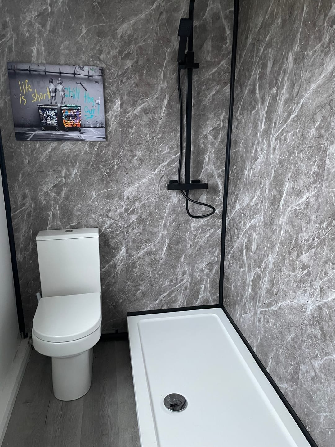 Customer photo review of 10mm Dark Grey Marble Matt Shower Panel 1M x 2.4M