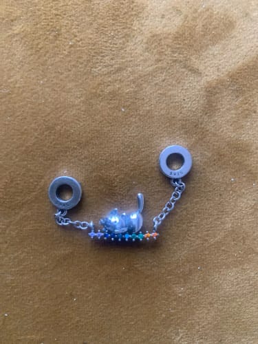 Customer photo review of 925 Sterling Silver Kitty on a Swing Charm