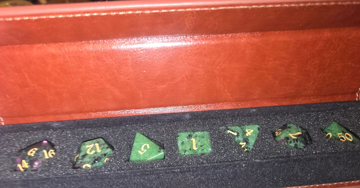 Customer photo review of Gemstone Zoisite Polyhedral DND Dice Set