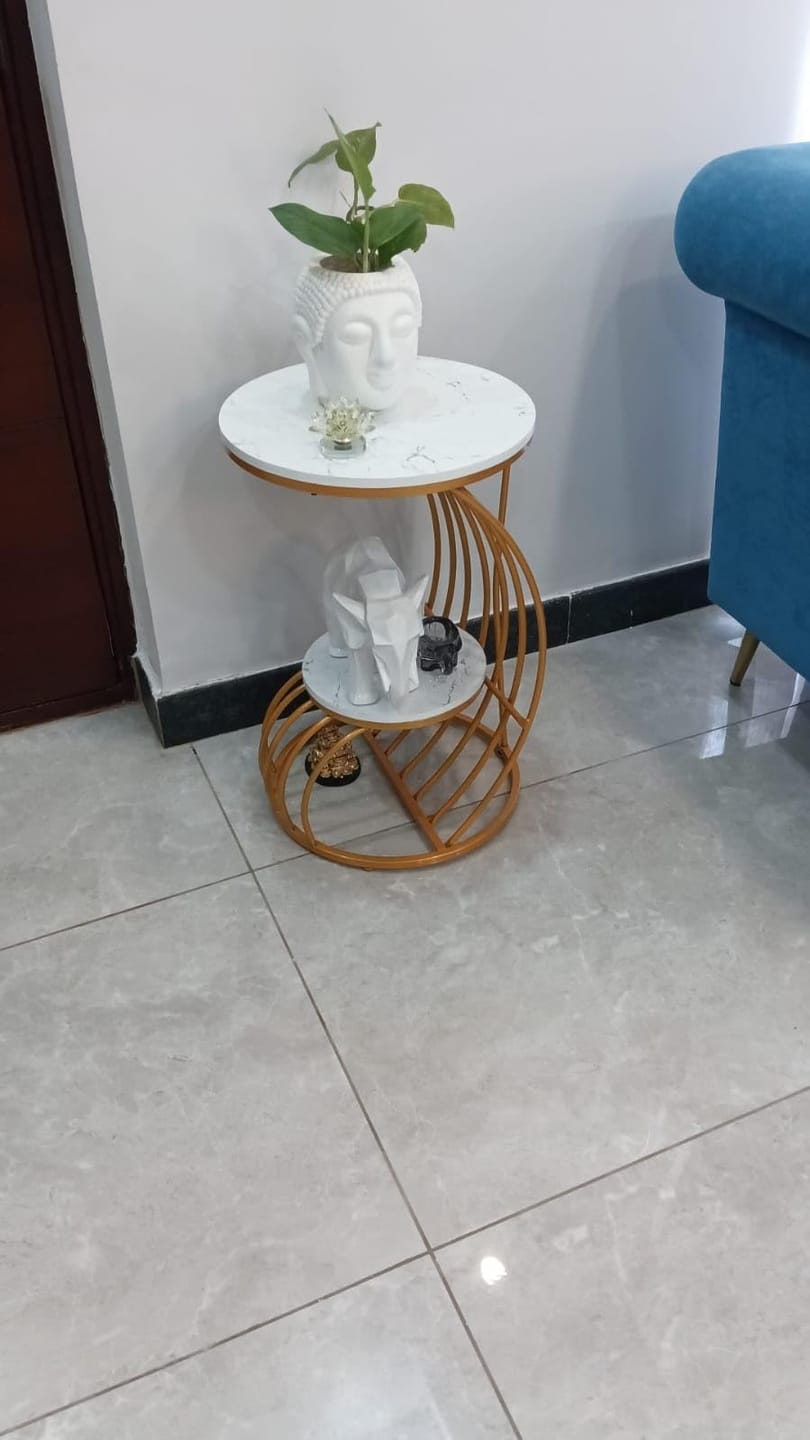 Customer photo review of Accent Coffee Table Simple Modern Bedside Cabinet Small Round Table Faux Marble Top Metal Table Living Room Sofa