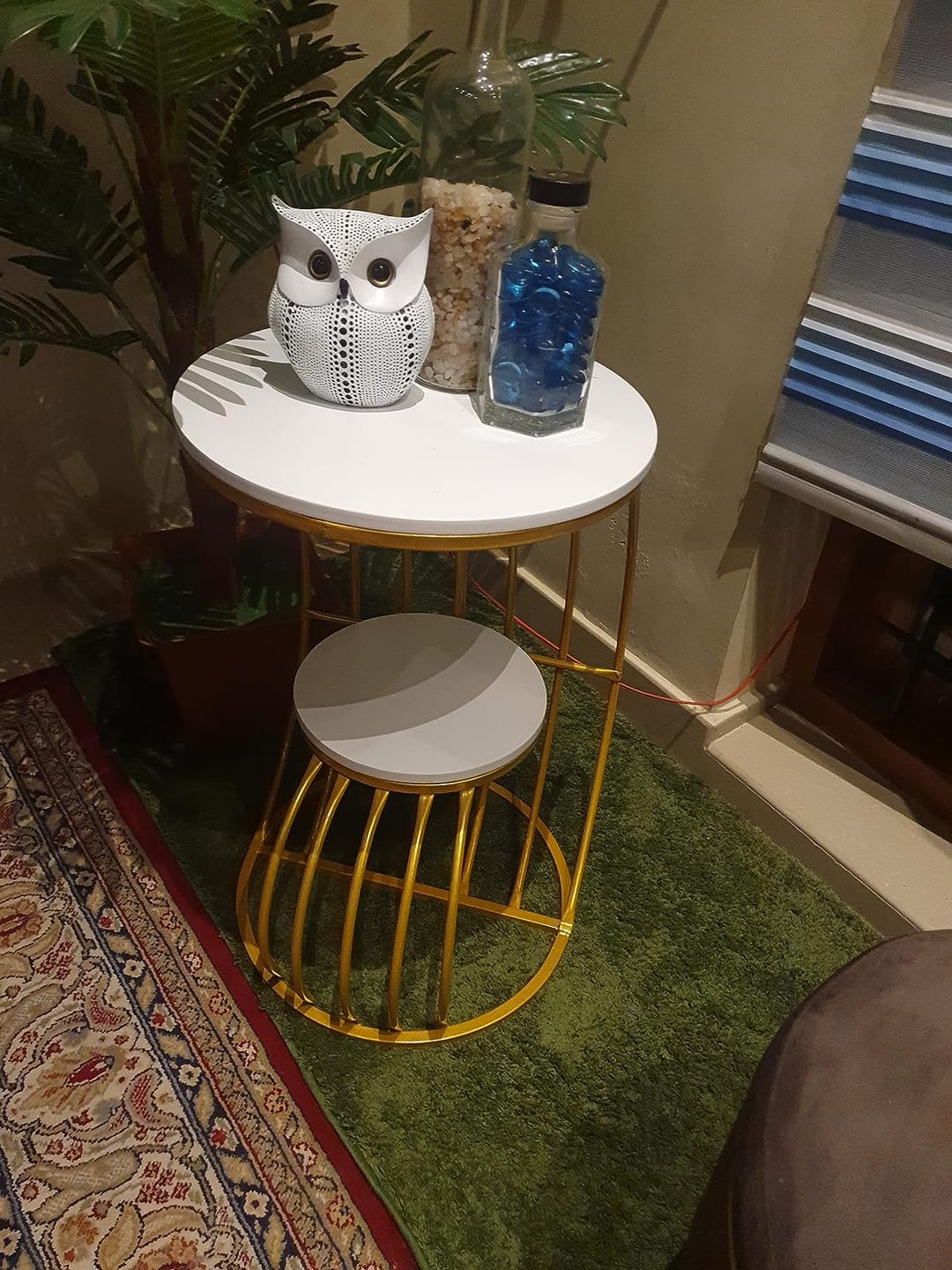 Customer photo review of Accent Coffee Table Simple Modern Bedside Cabinet Small Round Table Faux Marble Top Metal Table Living Room Sofa