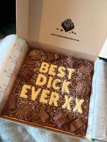 Customer photo review of Custom message chocolate fiend brownie