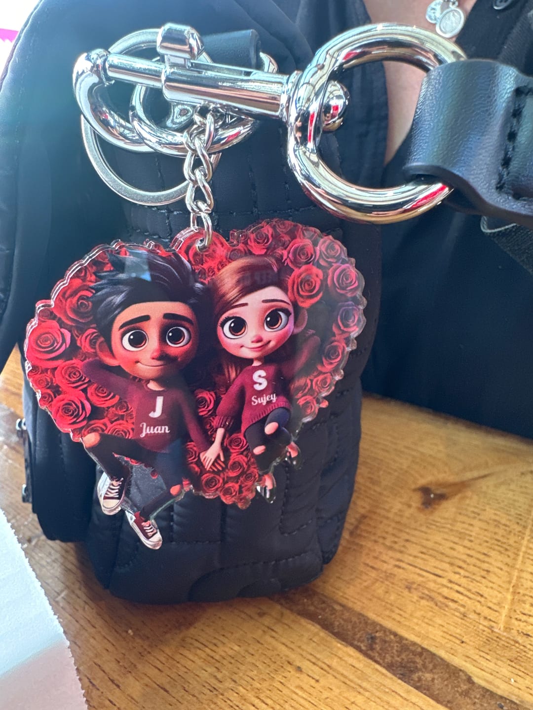 Customer photo review of Rose Heart Couple Personalized Acrylic Keychain, Valentine's Day Gift for her, Gift for him