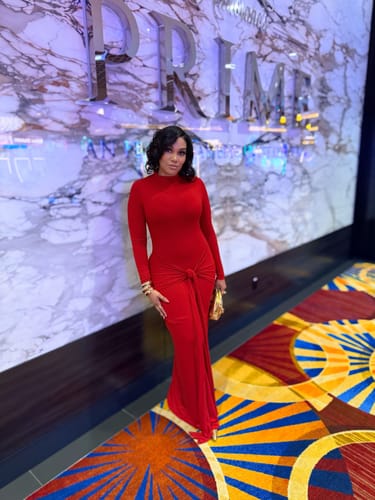 Customer photo review of NW Turtleneck Draped Tie Dress