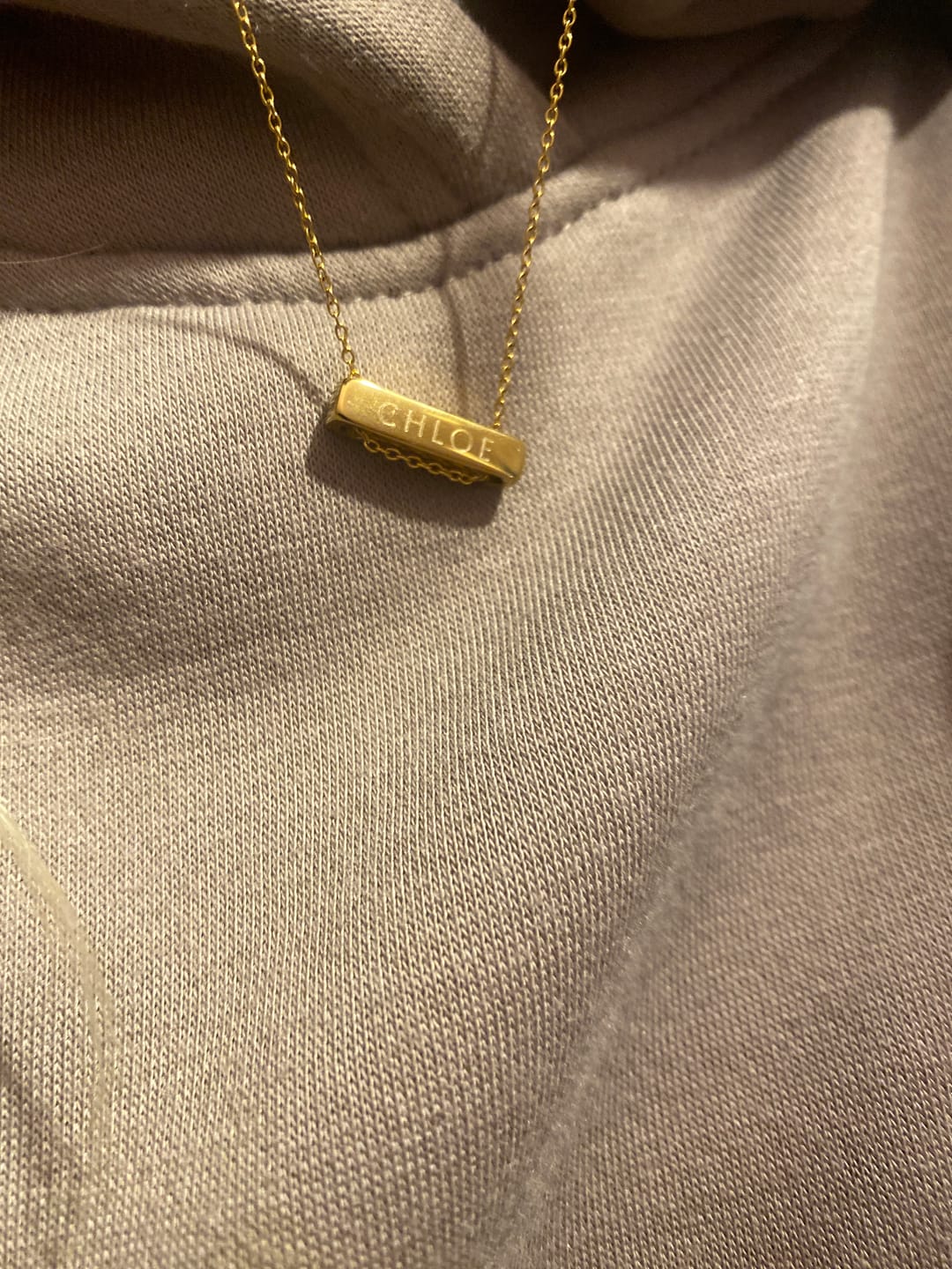 Customer photo review of 2cm Letter Bar Necklace Gold Horizontal