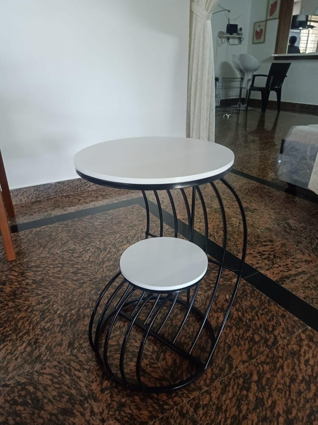 Customer photo review of Accent Coffee Table Simple Modern Bedside Cabinet Small Round Table Faux Marble Top Metal Table Living Room Sofa