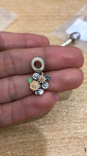 Customer photo review of 925 Sterling Silver Flowers in a Pot Charm