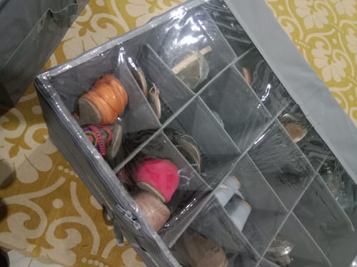 Customer photo review of Qoolish Grey 16-Pair Shoe Organizer - Clear, Compact, Durable Shoe Storage for Organized Footwear