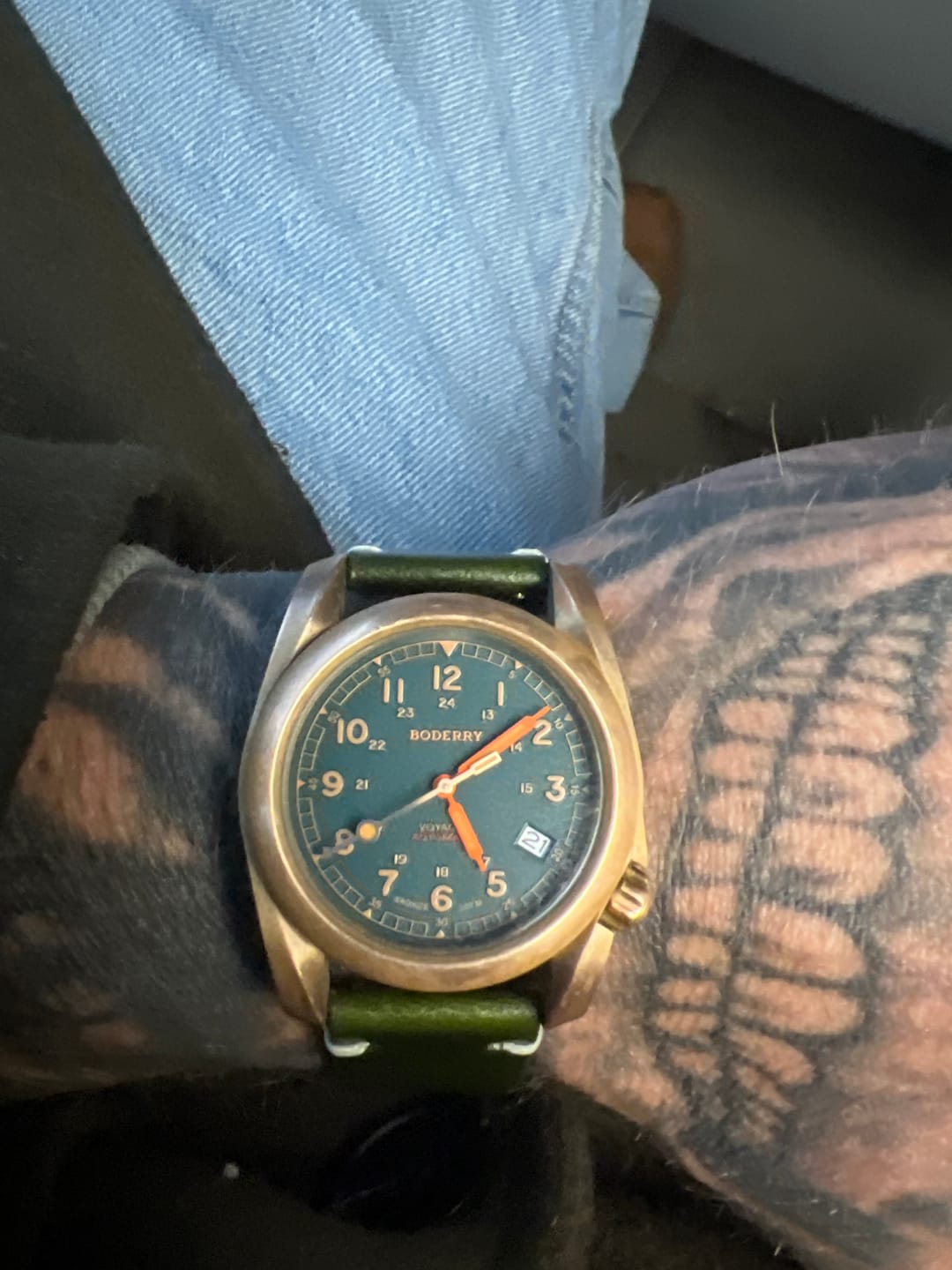 Customer photo review of VOYAGER - 100M Waterproof Bronze Automatic Field Watch | Sandstone Green
