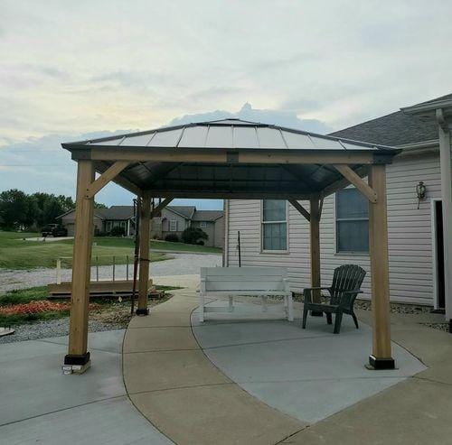 Customer photo review of SUNJOY 11x13 Wooden Gazebo with Solar Panel, LED Lights and Ceiling Hook - Driftwood Cedar