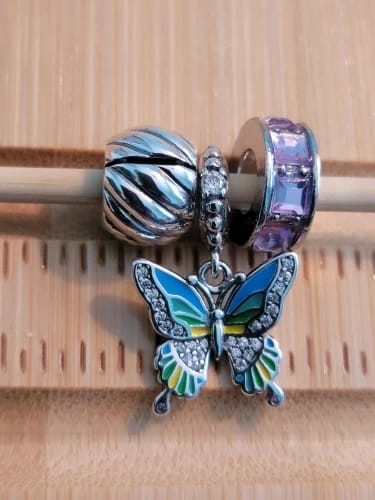 Customer photo review of 925 Sterling Silver Blue Green Butterfly Charm